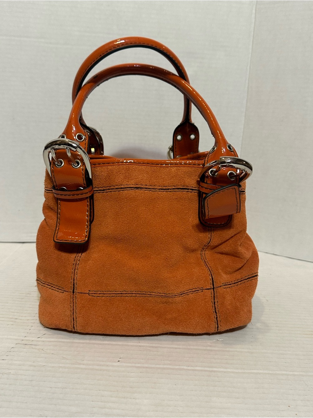 Tignanello Satchel Suade Bag Womens Small Orange Leather Buckle Top Handle Purse